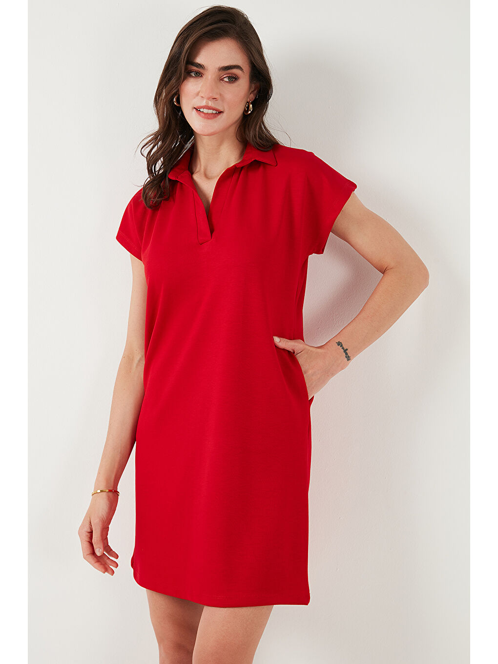 Lela Kirmizi Regular Fit Polo Yaka Mini Elbise 5866153 - 1