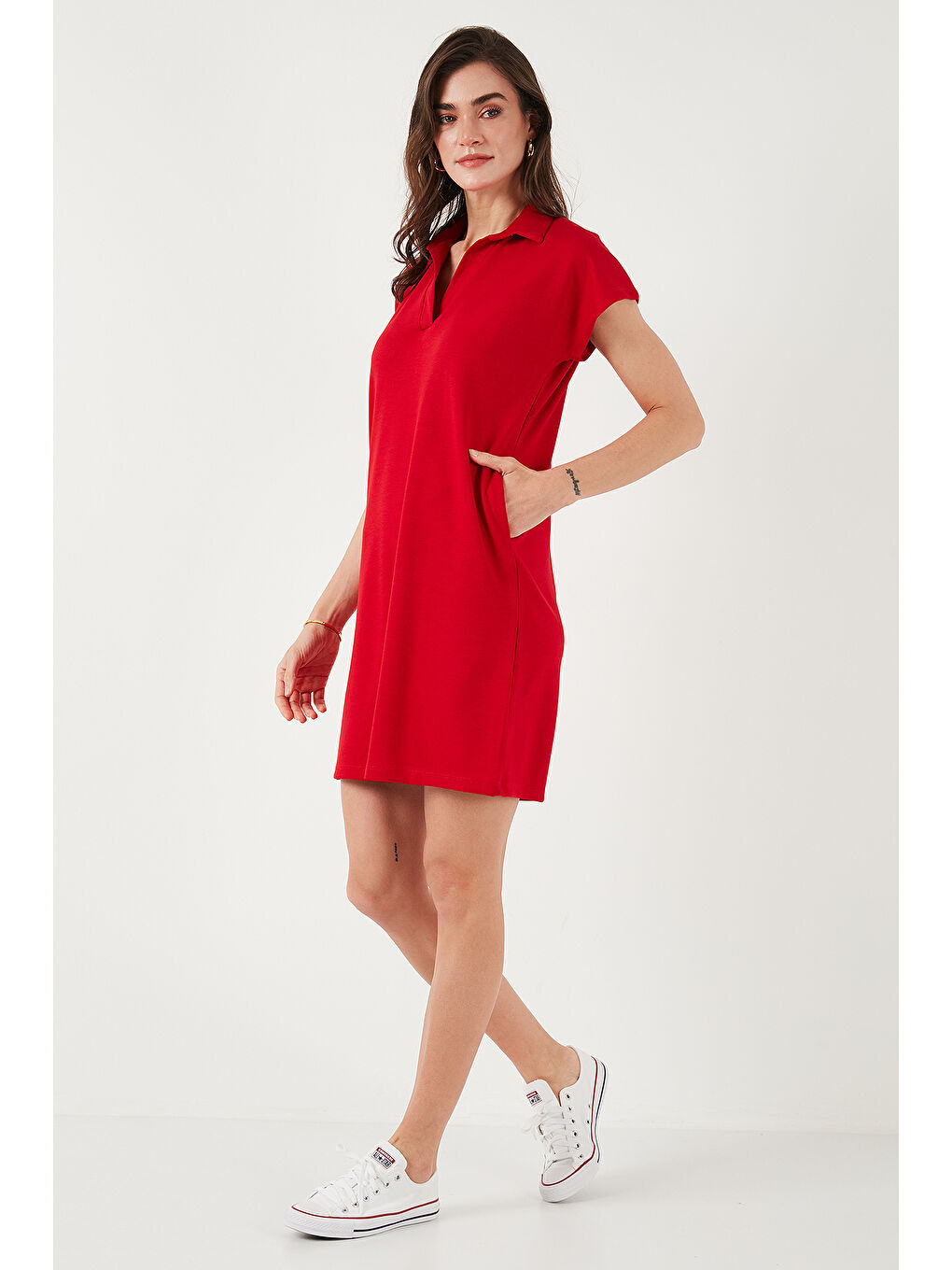 Lela Kirmizi Regular Fit Polo Yaka Mini Elbise 5866153 - 2