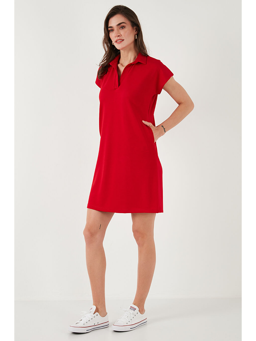 Lela Kirmizi Regular Fit Polo Yaka Mini Elbise 5866153 - 3