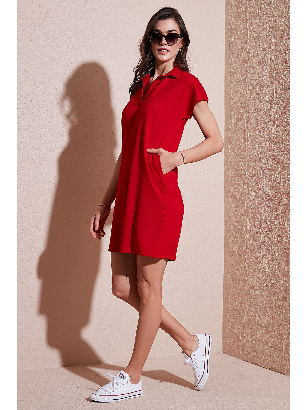 Lela Kirmizi Regular Fit Polo Yaka Mini Elbise 5866153 - 4