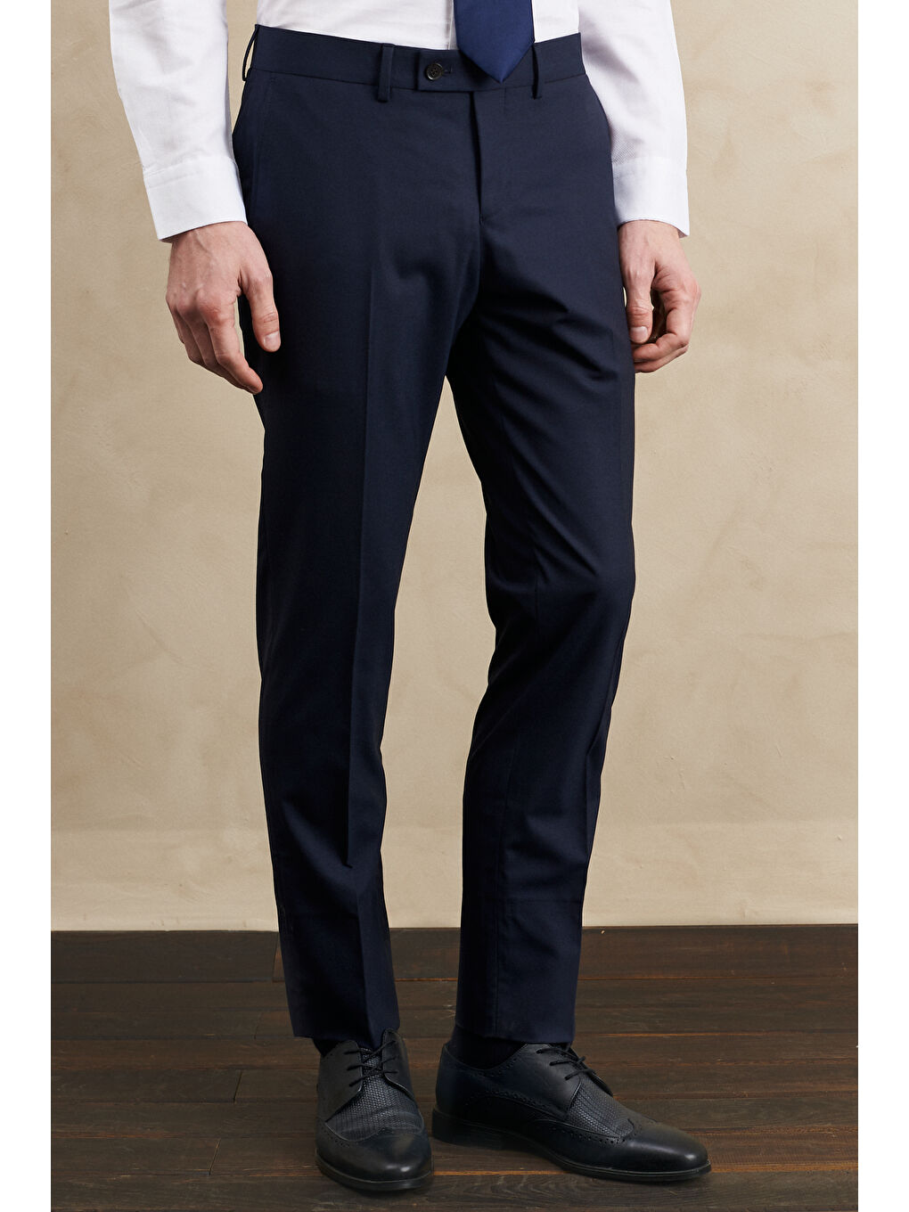 Erkek Lacivert Su Geçirmez Slim Fit Mono Yaka Yelekli Yünlü Nano Takım Elbise-6