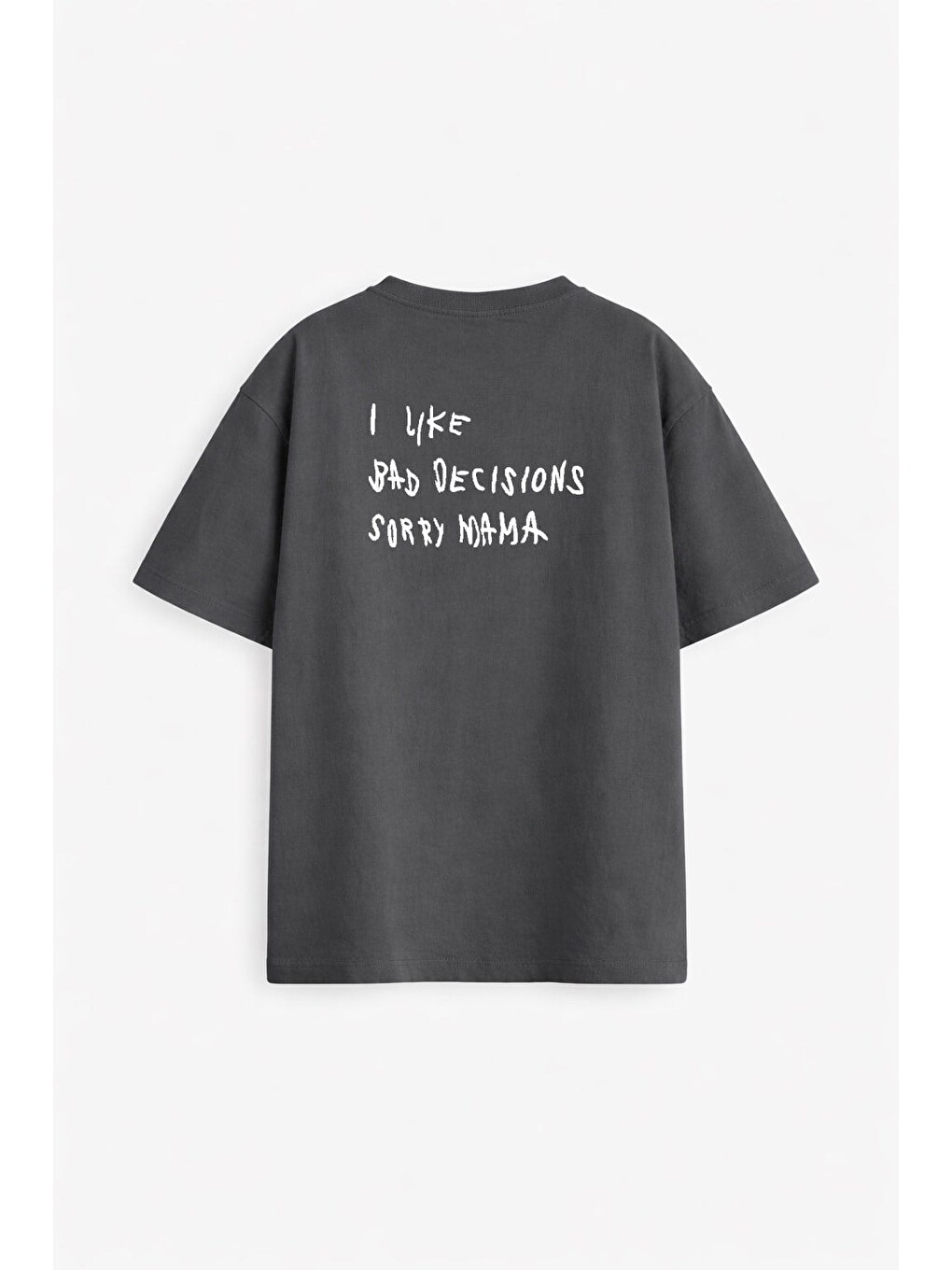 Antrasit Kadın Premium Kumaş Sırt Baskılı Pamuklu Oversize T-Shirt-1