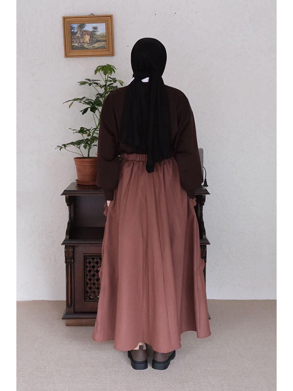 Kahverengi Acı Kahve Fırfır Cepli Etek-7