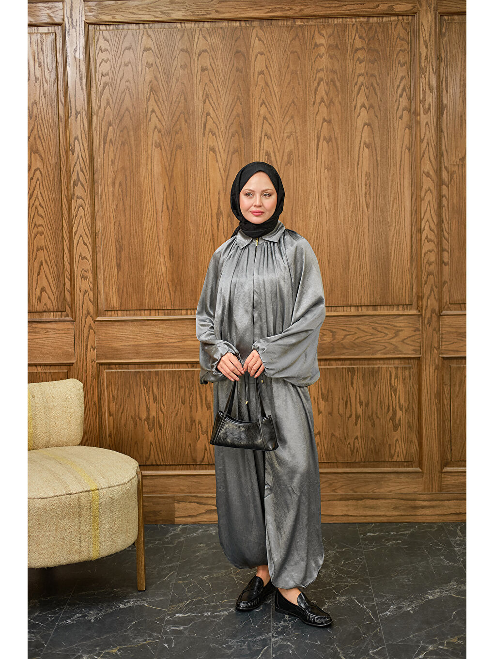 Kadın Gizli Fermuar Detay Takım Gri-2
