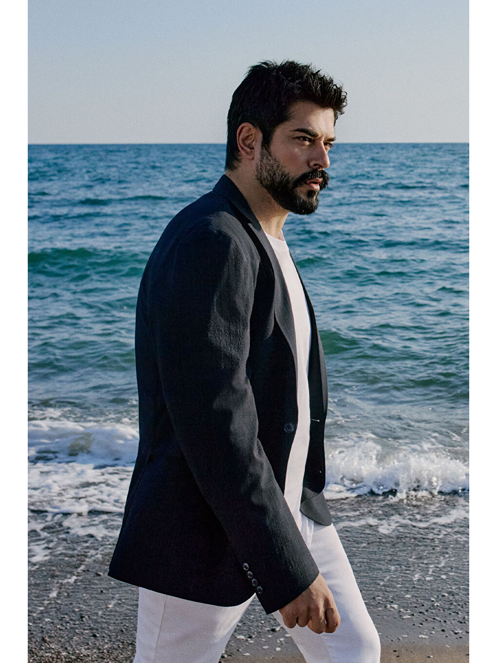 Erkek Lacivert Slim Fit Dar Kesim Mono Yaka Kapak Cepli Gofre Desenli Blazer Ceket-2