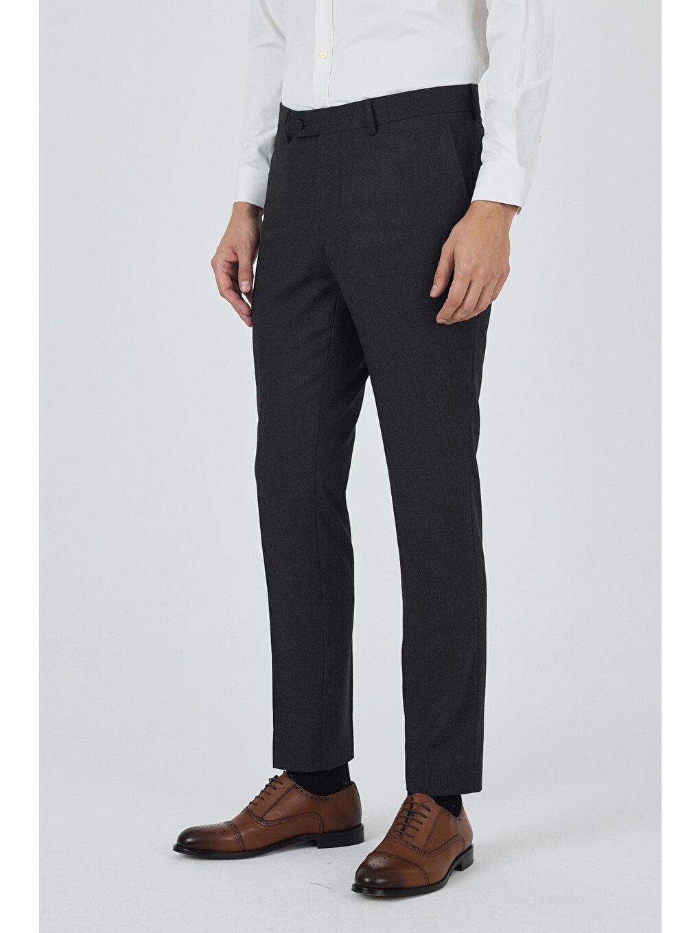 Koyu Antrasit Yan Cep Açık Paça Slim Fit Esnek Classic Pantolon 1003250906-1