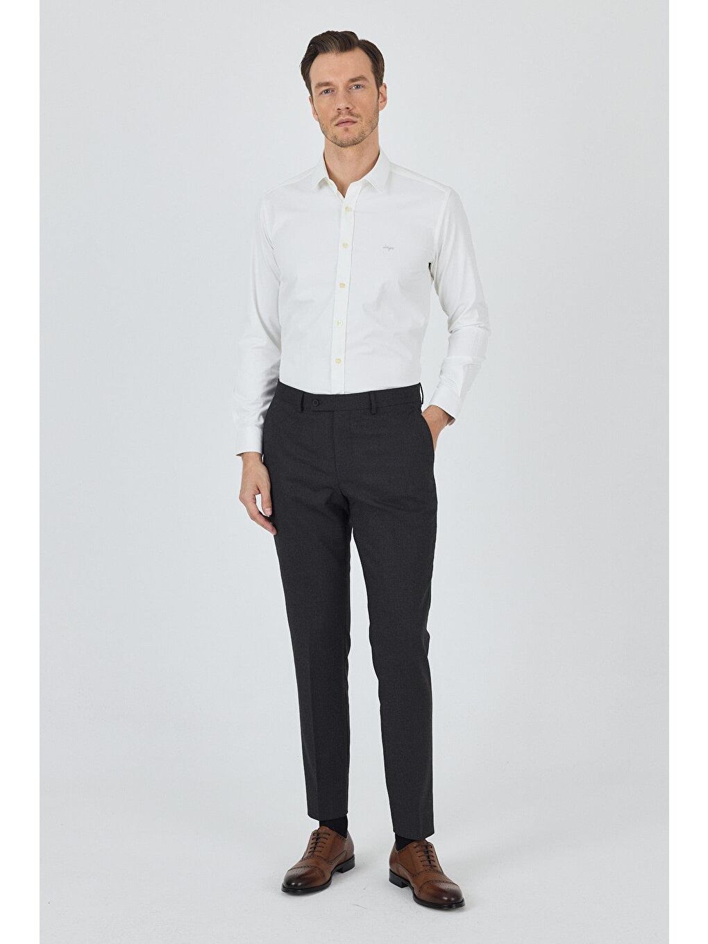Koyu Antrasit Yan Cep Açık Paça Slim Fit Esnek Classic Pantolon 1003250906-3