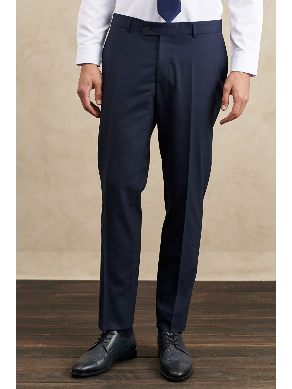 Erkek Lacivert Su Geçirmez Regular Fit Mono Yaka Yünlü Nano Takım Elbise-5