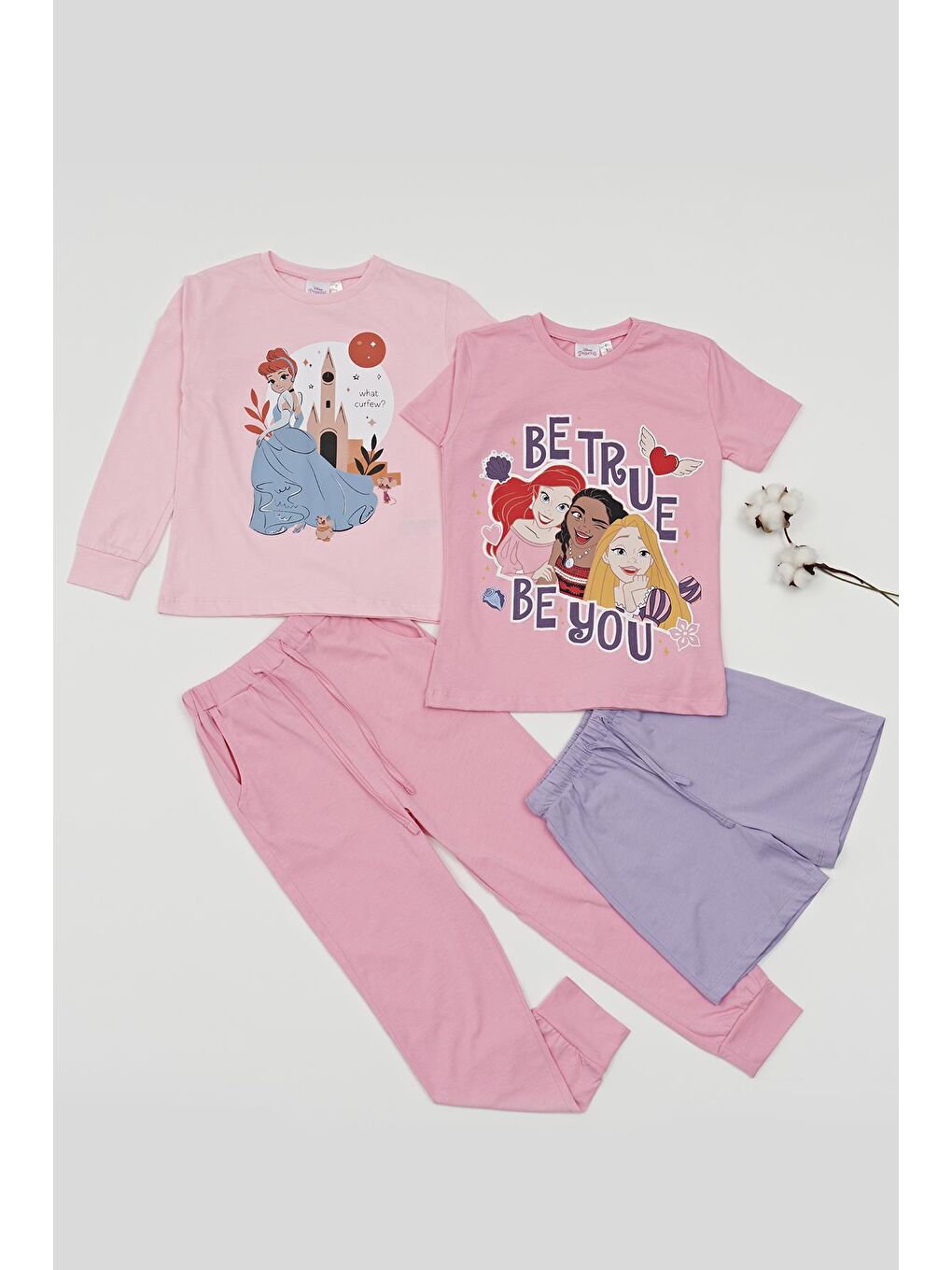 For You Kids Mor 4'lü Princess Baskılı Tshirt Şort Pantolon Takım