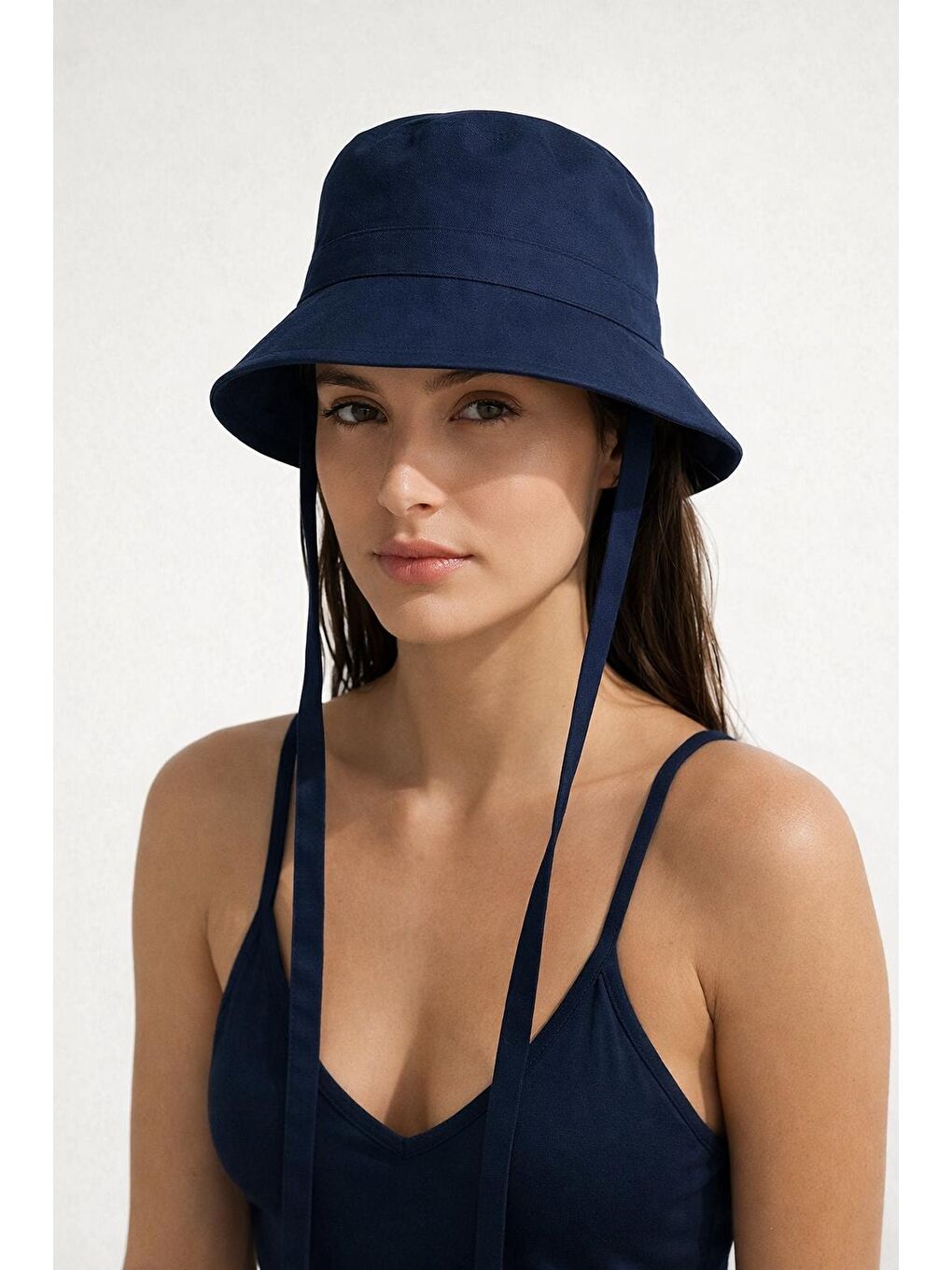 Lacivert Bağlama Detaylı Bucket Şapka Spk09-1-1