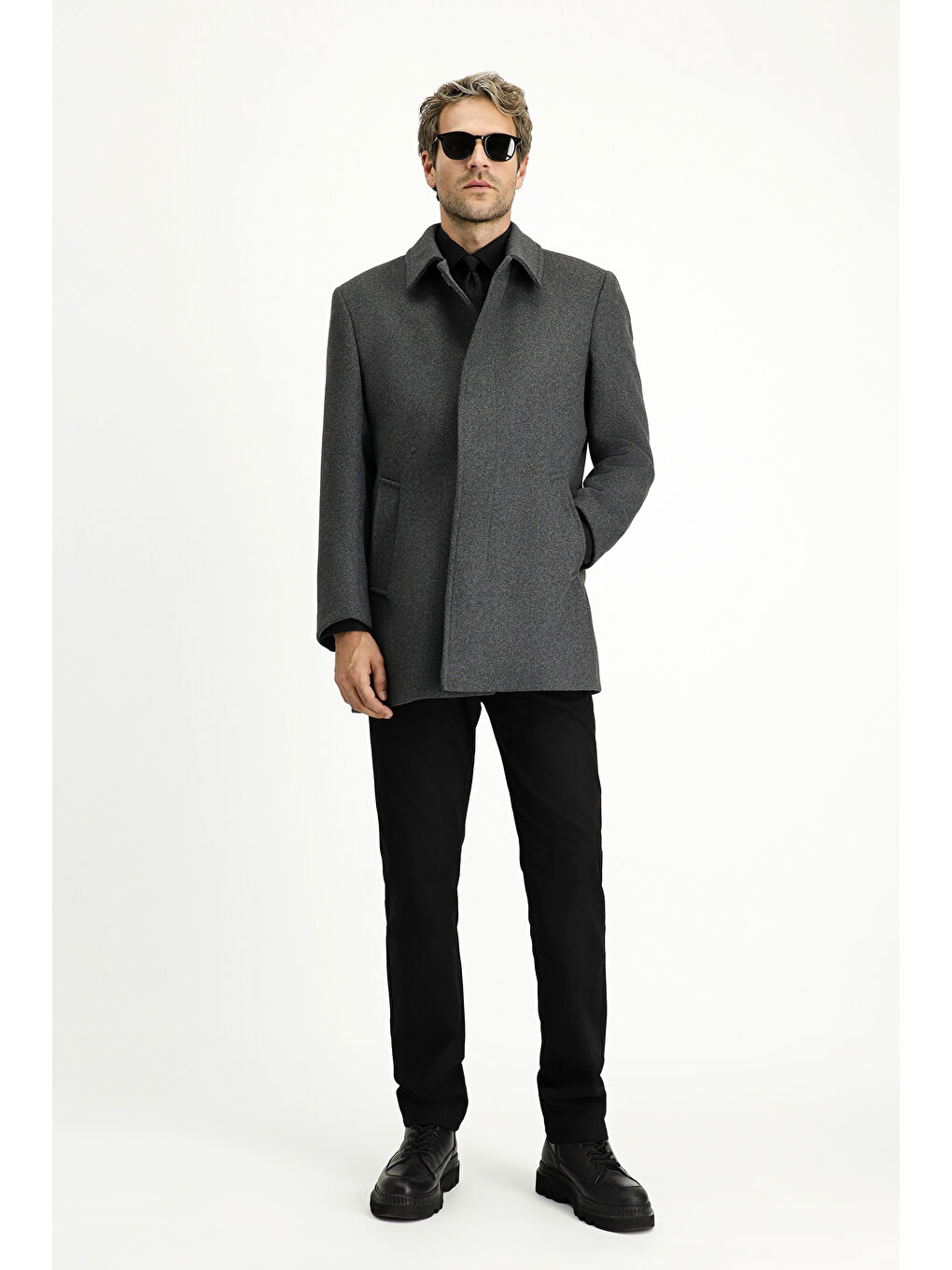 Antrasit Yünlü Klasik Kaban-1