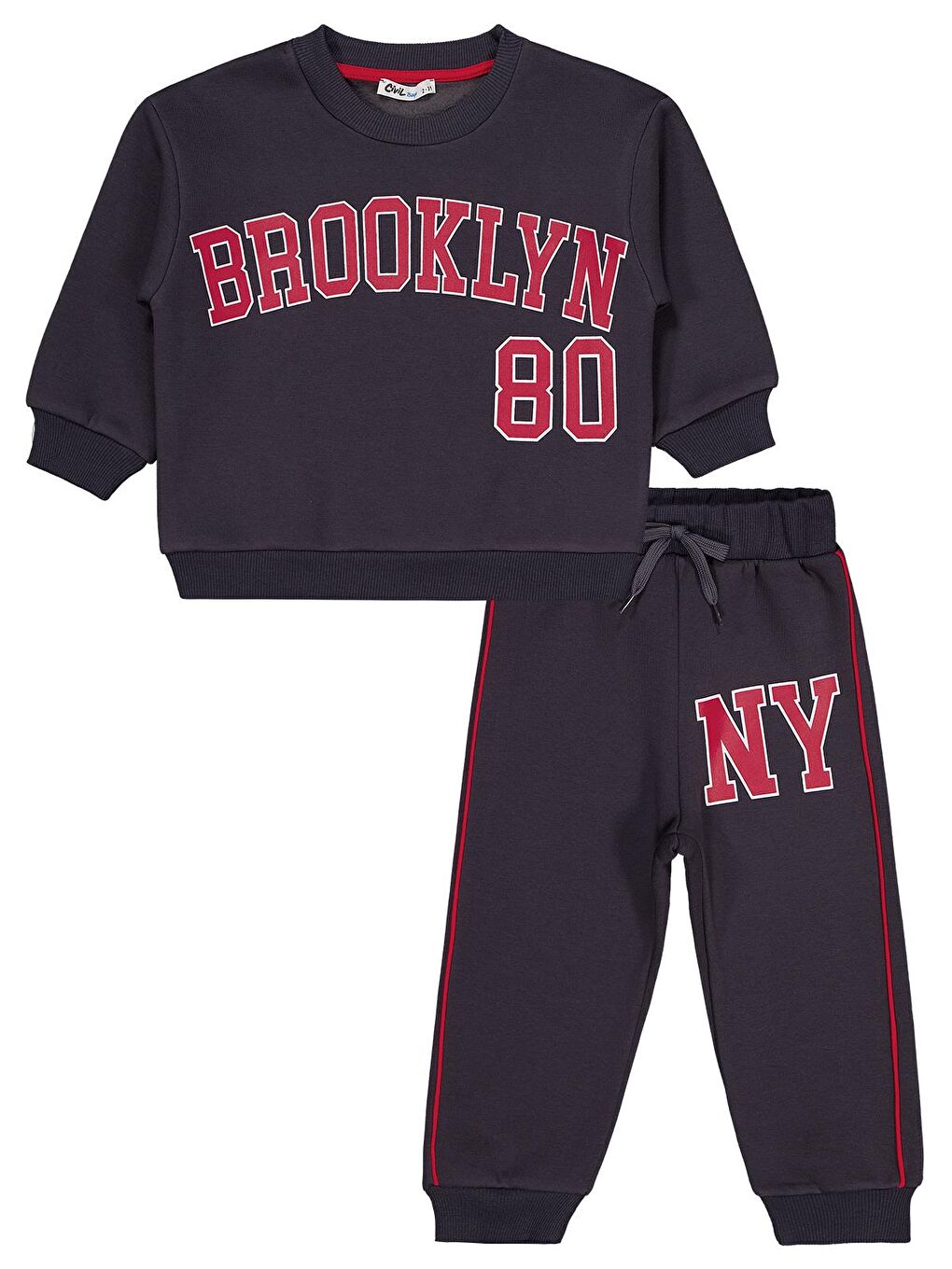 Antrasit Boys Brooklyn 80 Baskılı Biyeli 2-5 Yaş Eşofman Takımı - Gri