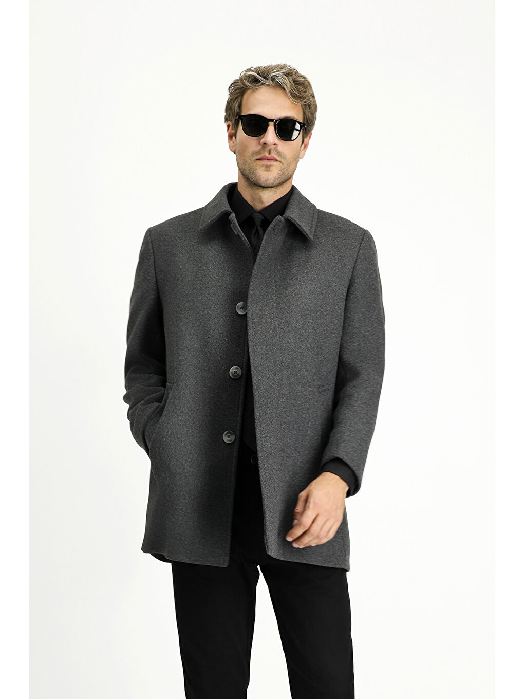 Antrasit Yünlü Klasik Kaban-2