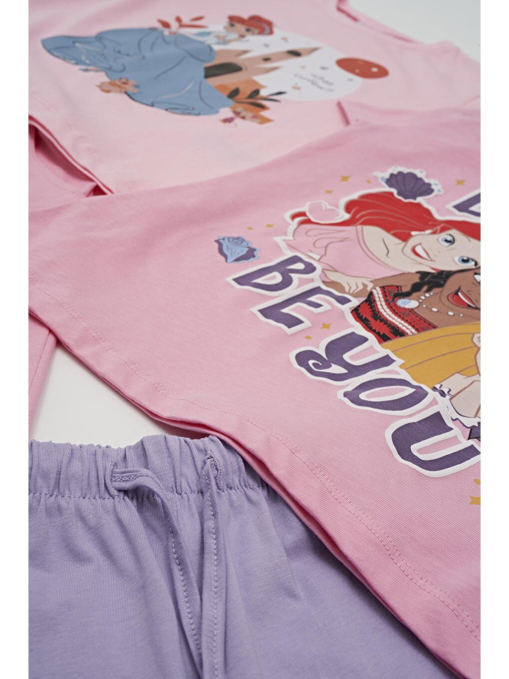 For You Kids Mor 4'lü Princess Baskılı Tshirt Şort Pantolon Takım - 1