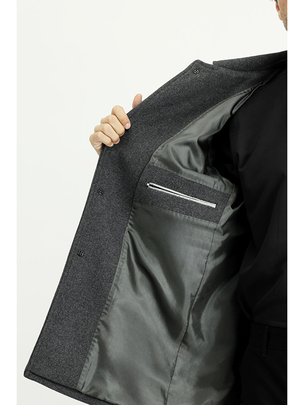 Antrasit Yünlü Klasik Kaban-4