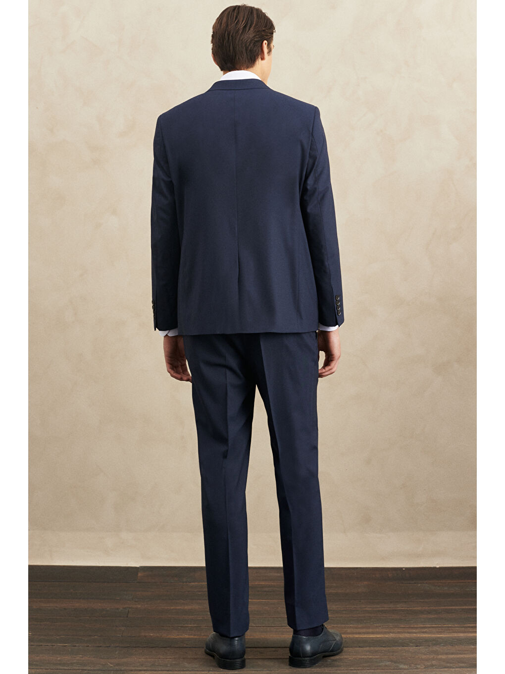 Erkek Lacivert Su Geçirmez Regular Fit Mono Yaka Yünlü Nano Takım Elbise-6