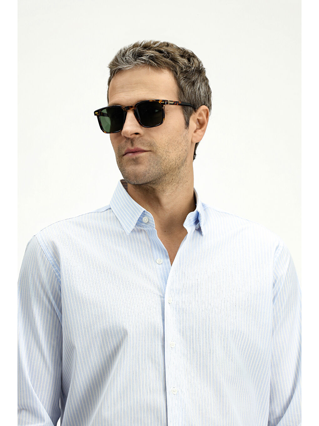 Mavi Uzun Kol Klasik Çizgili Pamuk Gömlek-1