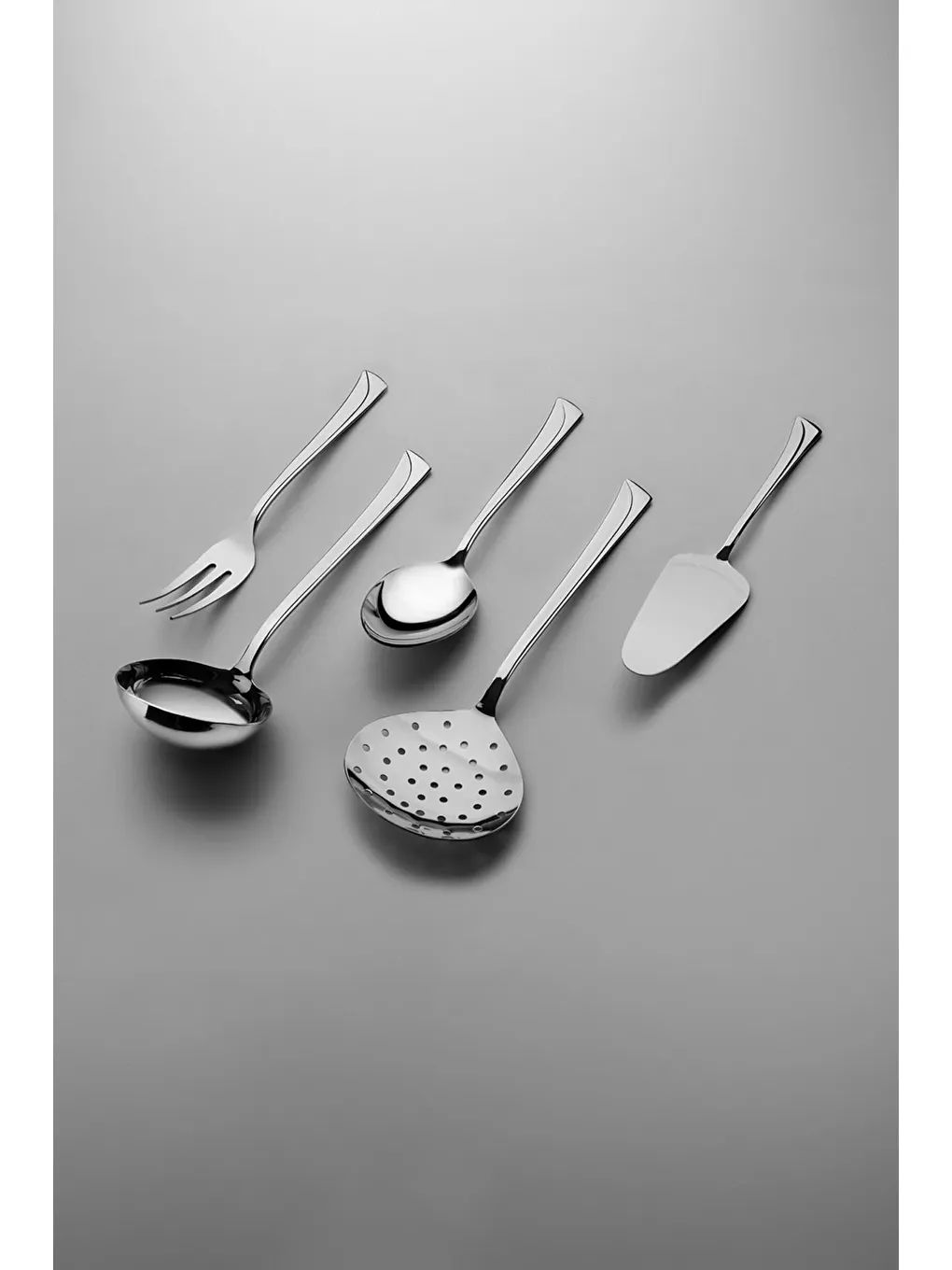 Gri Maksi Sade 5 Parça Paslanmaz Çelik Servis Takımı