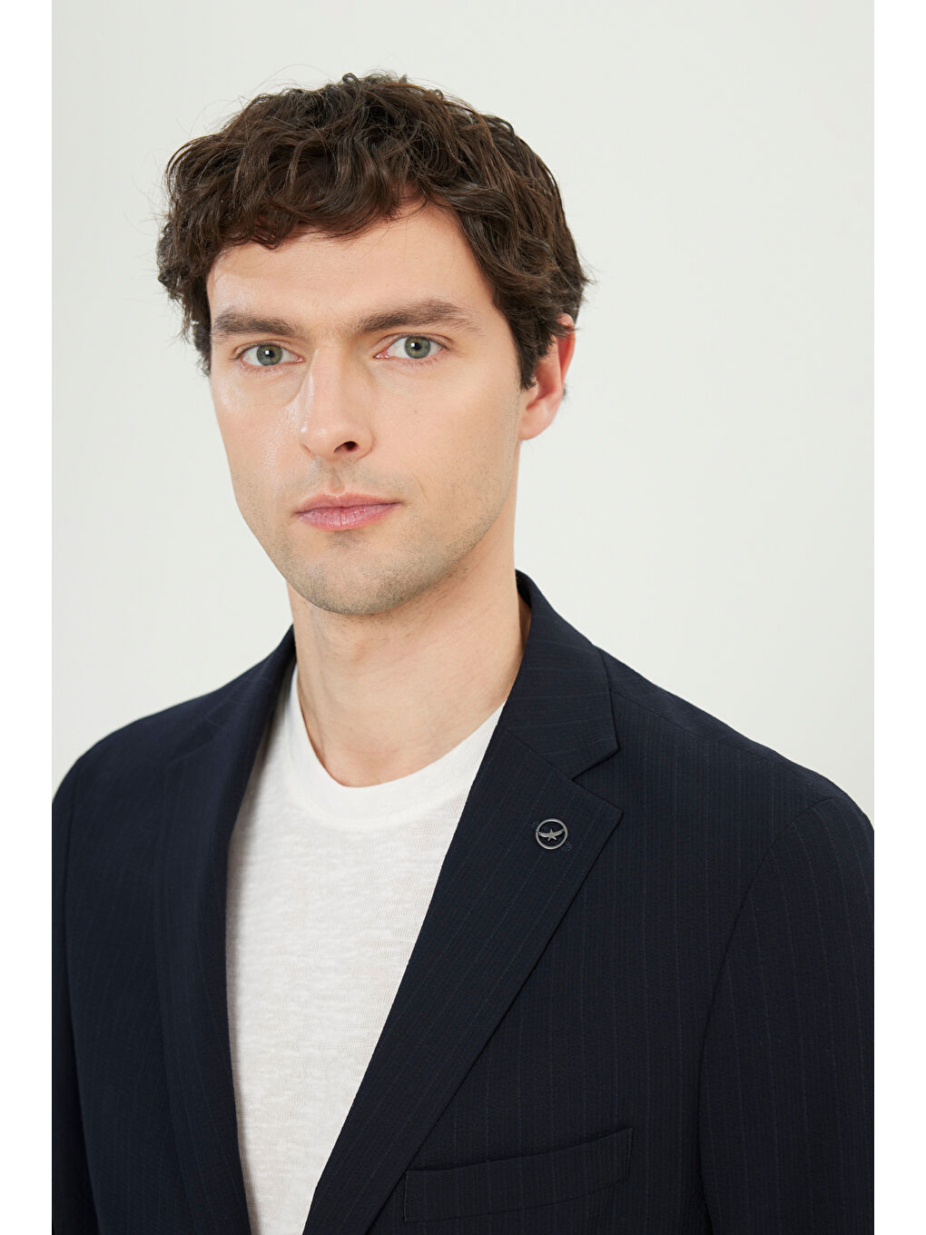 Erkek Lacivert Slim Fit Dar Kesim Mono Yaka Kapak Cepli Gofre Desenli Blazer Ceket-6