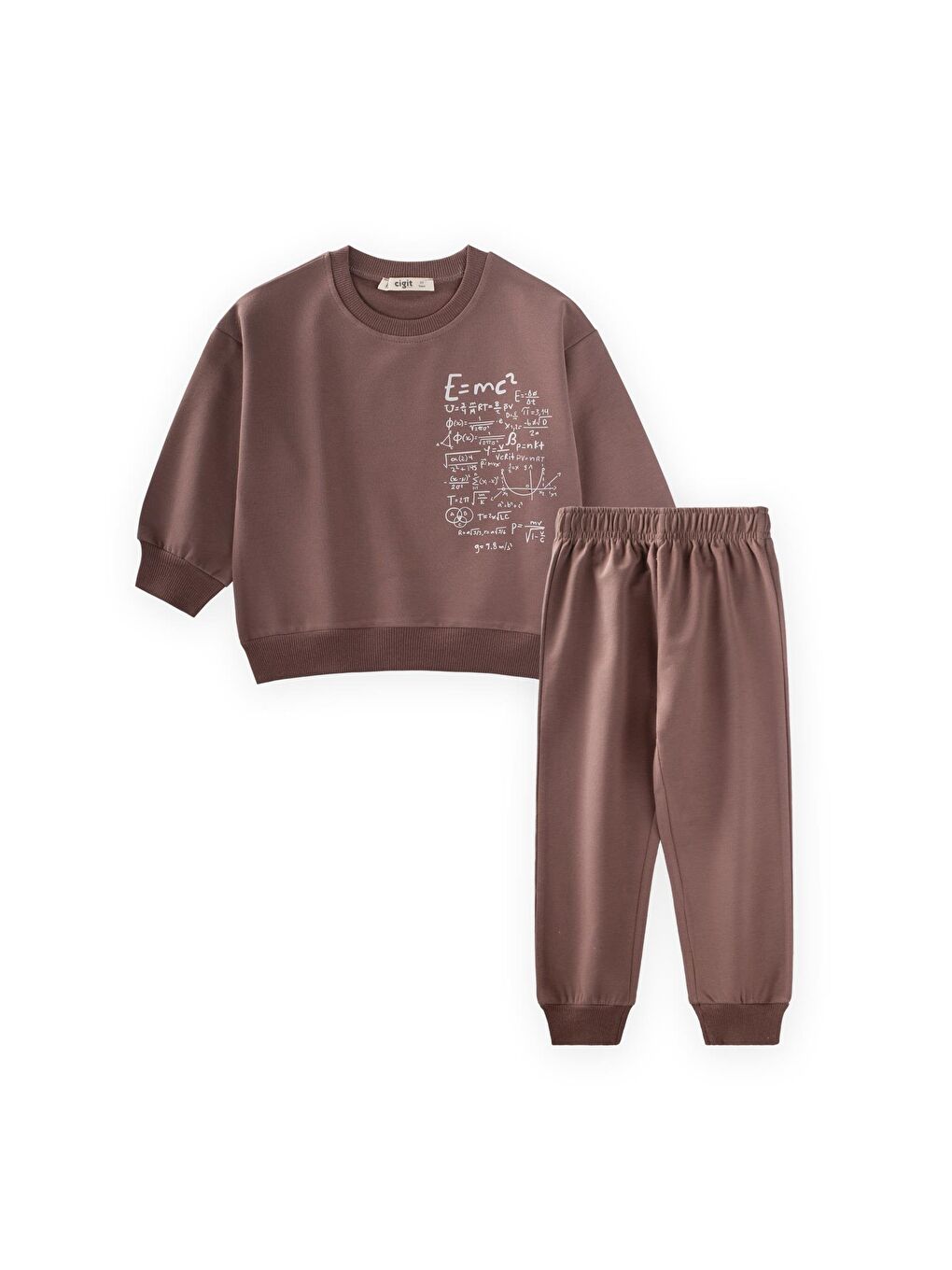 Kahverengi İşlem Baskılı Eşofman Takım 2-7 Yaş Sütlü Kahve-2