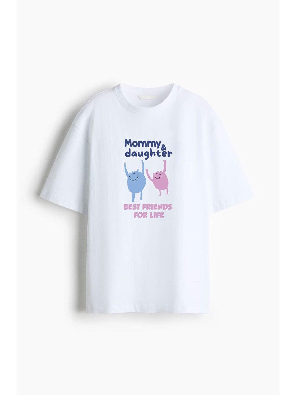 Ekru Kadın Premium Kumaş Anne Kız Baskılı Oversize T-Shirt-1