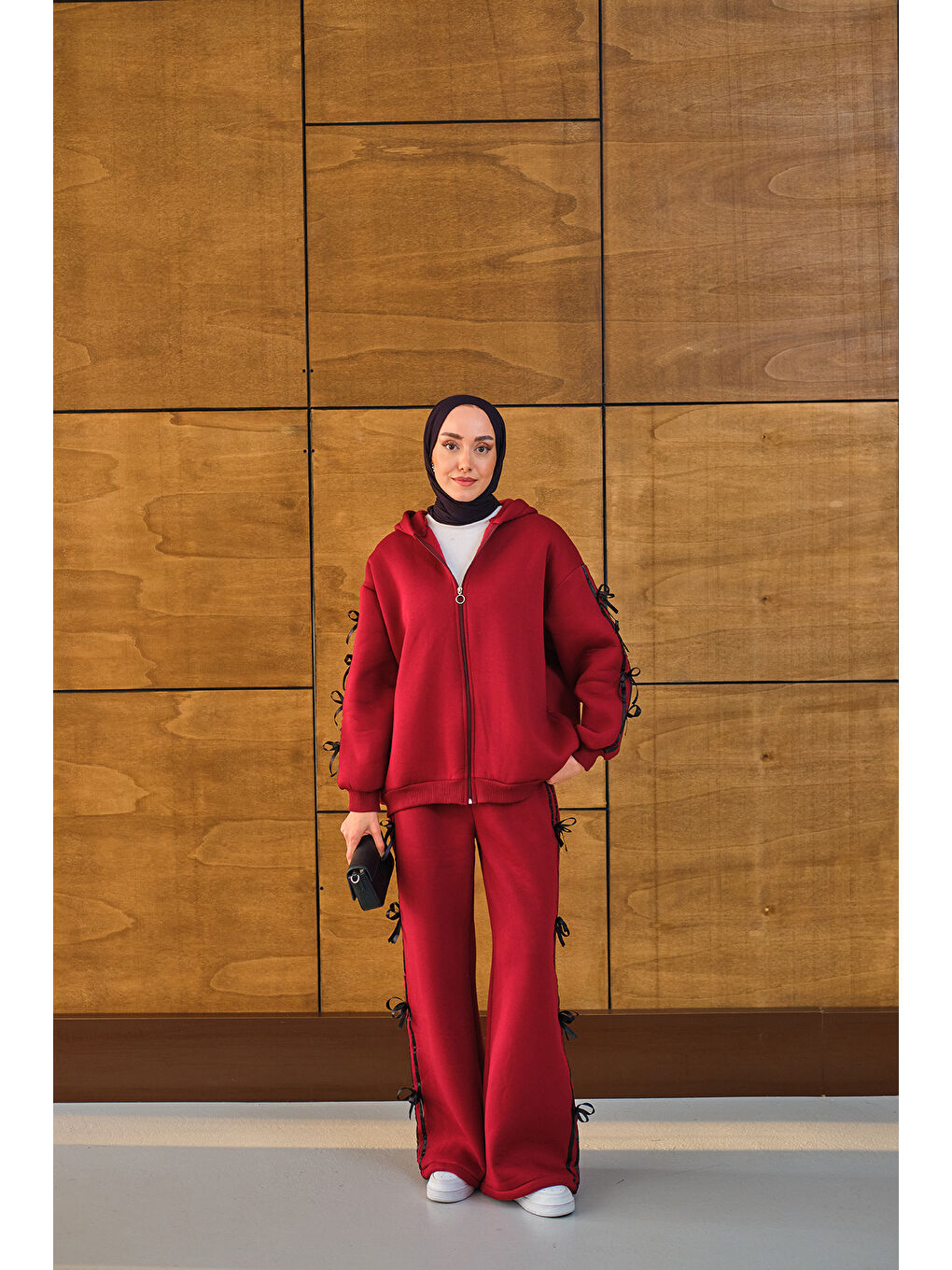 Kadın Kurdele Detaylı Takım Bordo-1