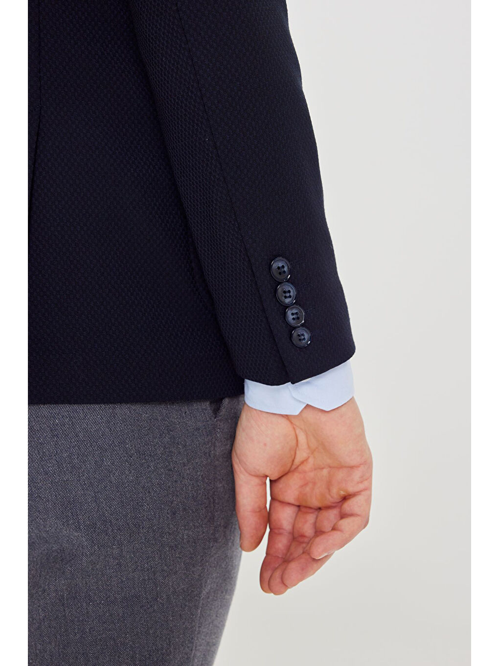 Erkek Lacivert Yünlü Regular Fit Normal Kesim Mono Yaka Torba Cepli Blazer Ceket-4