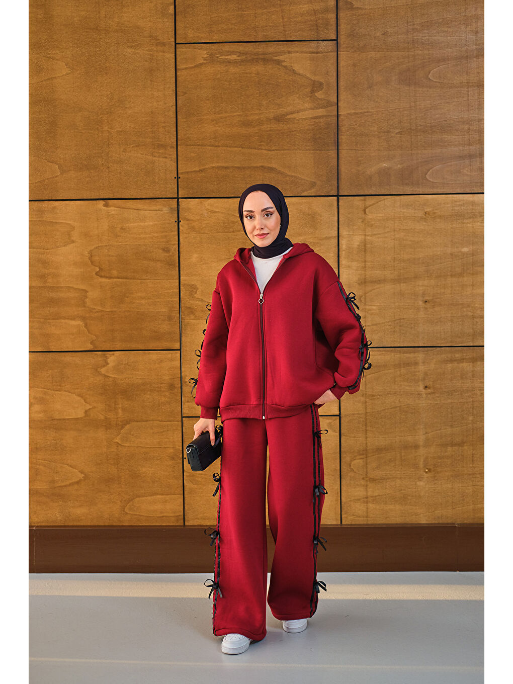 Kadın Kurdele Detaylı Takım Bordo-2