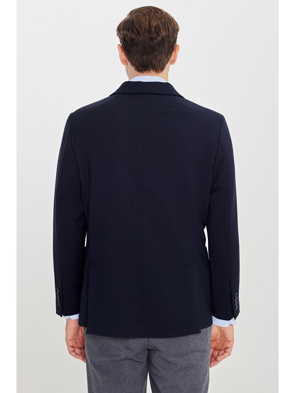 Erkek Lacivert Yünlü Regular Fit Normal Kesim Mono Yaka Torba Cepli Blazer Ceket-5