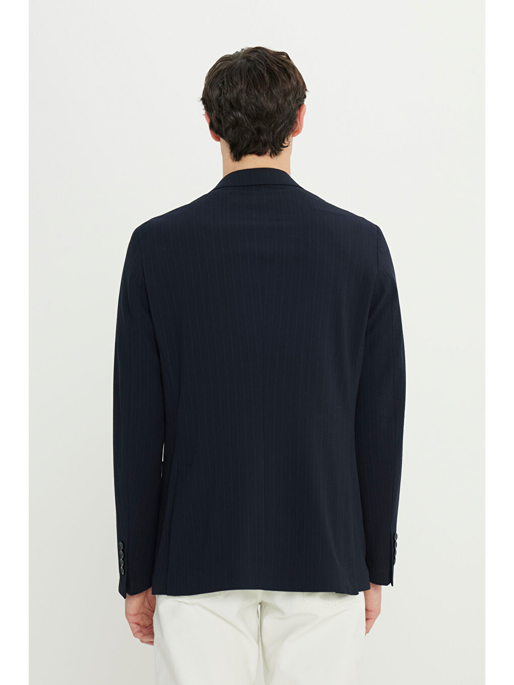 Erkek Lacivert Slim Fit Dar Kesim Mono Yaka Kapak Cepli Gofre Desenli Blazer Ceket-8