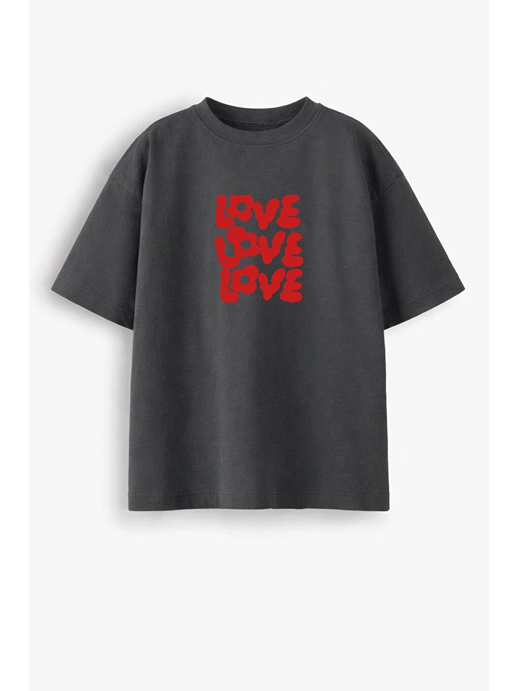 Antrasit Kadın Premium Kumaş Love Baskılı Oversize T-Shirt