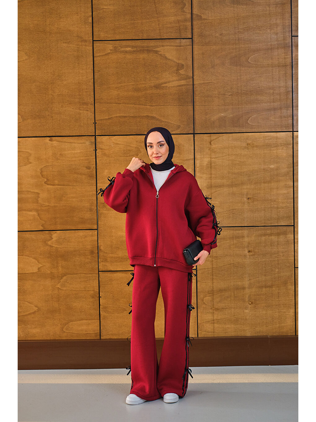 Kadın Kurdele Detaylı Takım Bordo-3