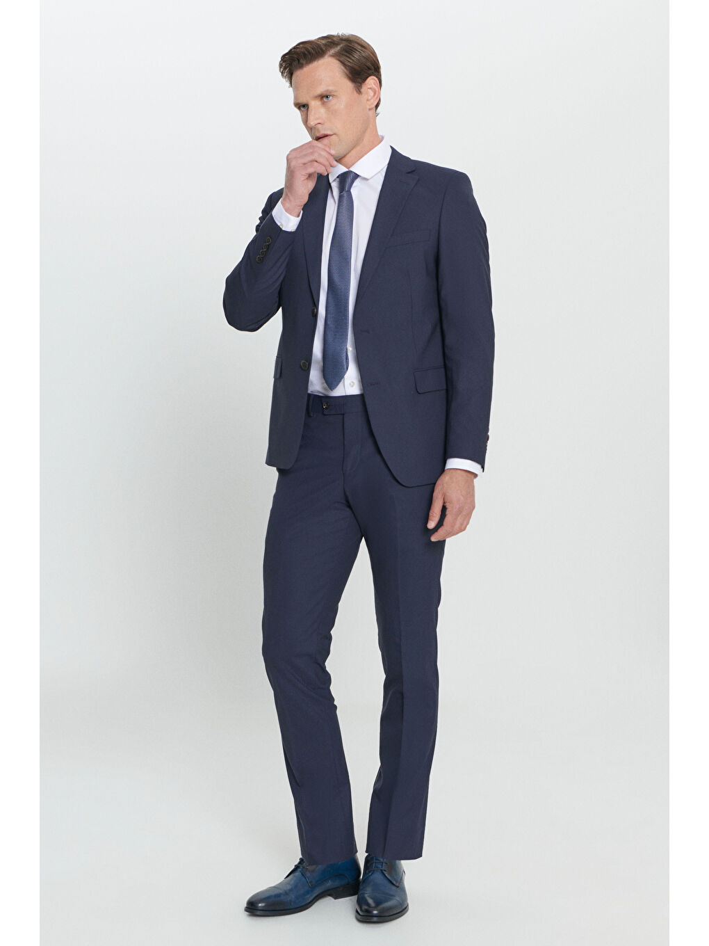 Erkek Lacivert Su Geçirmez Slim Fit Dar Kesim Mono Yaka Nano Takım Elbise-3