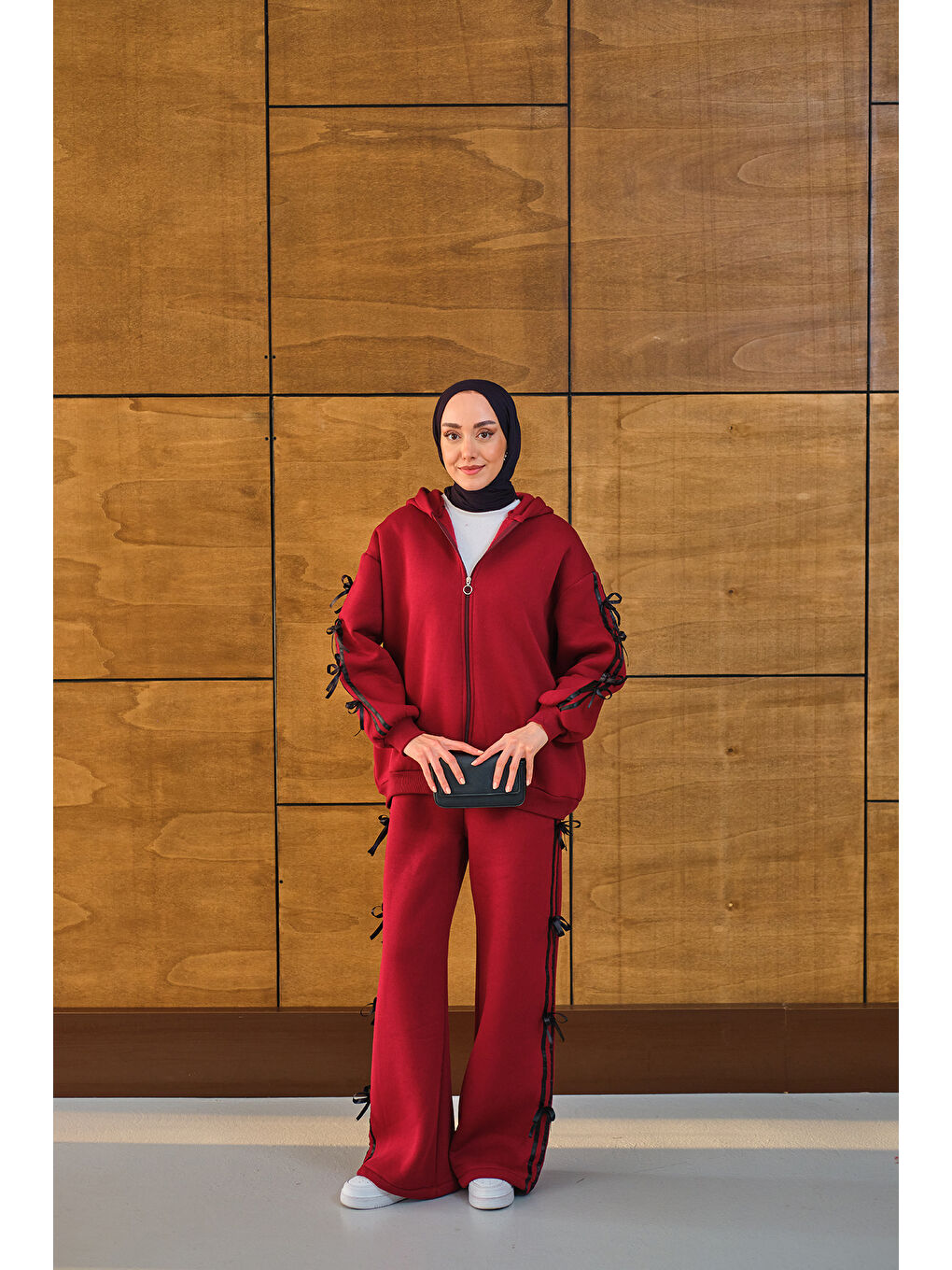 Kadın Kurdele Detaylı Takım Bordo-4