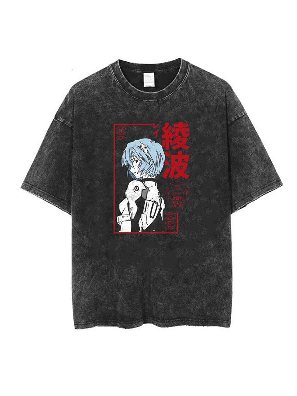 Touz Moda Antrasit Yıkamalı Rei Ayanami Unisex Eskitme T-shirt - 1