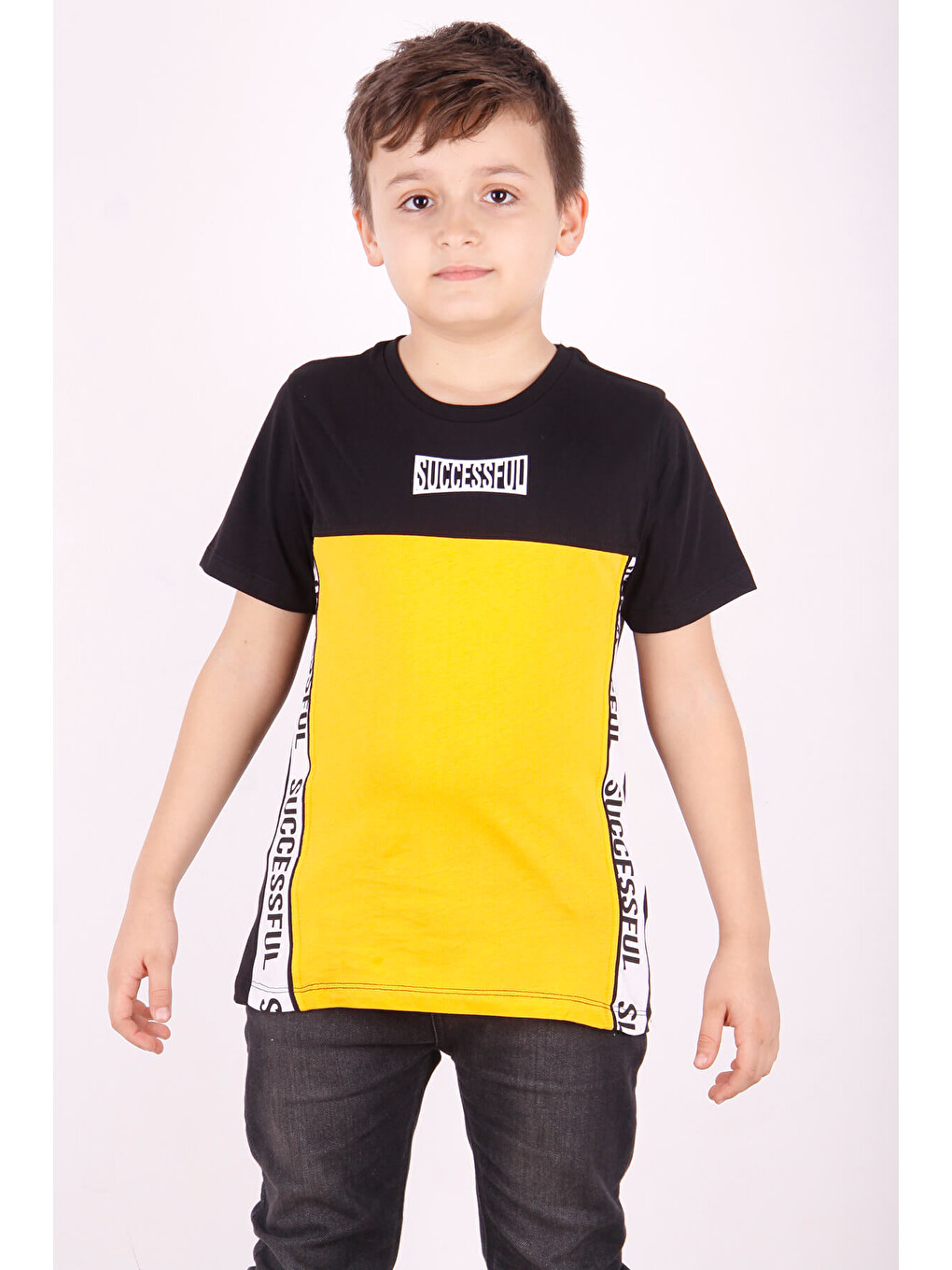 Sarı Erkek Çocuk Yazı Baskılı Tişört