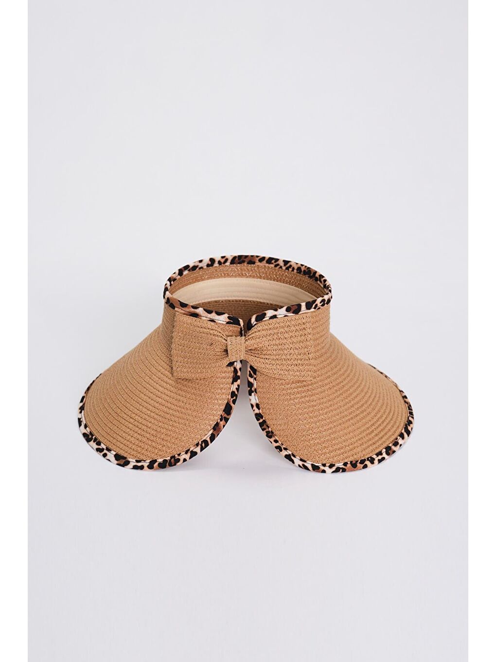 Kahverengi Fiyonk Detaylı Katlanabilir Kahve Vizör Plaj Şapkası 17-1