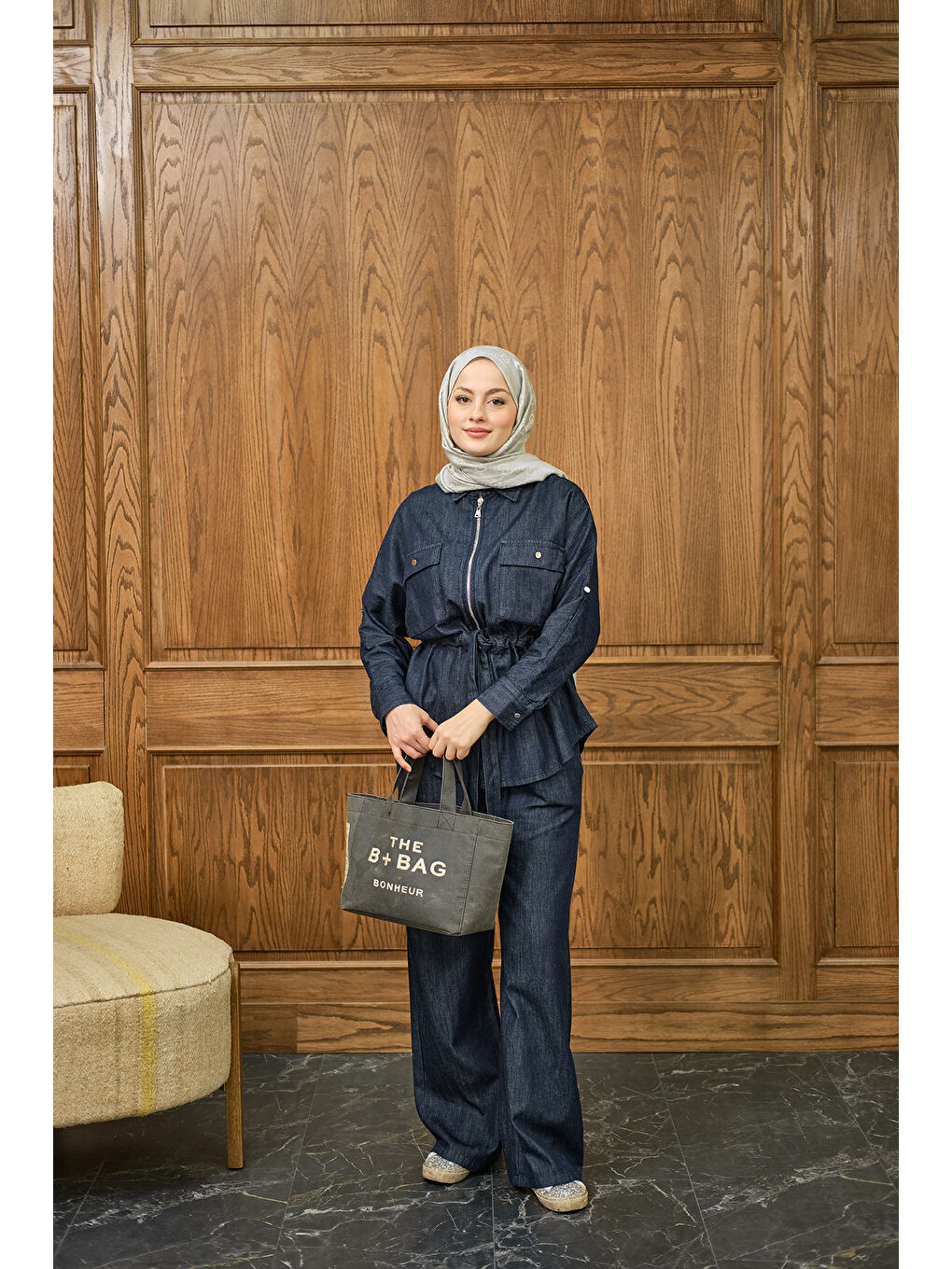 Kadın Fermuarlı Jean Takım Lacivert-1