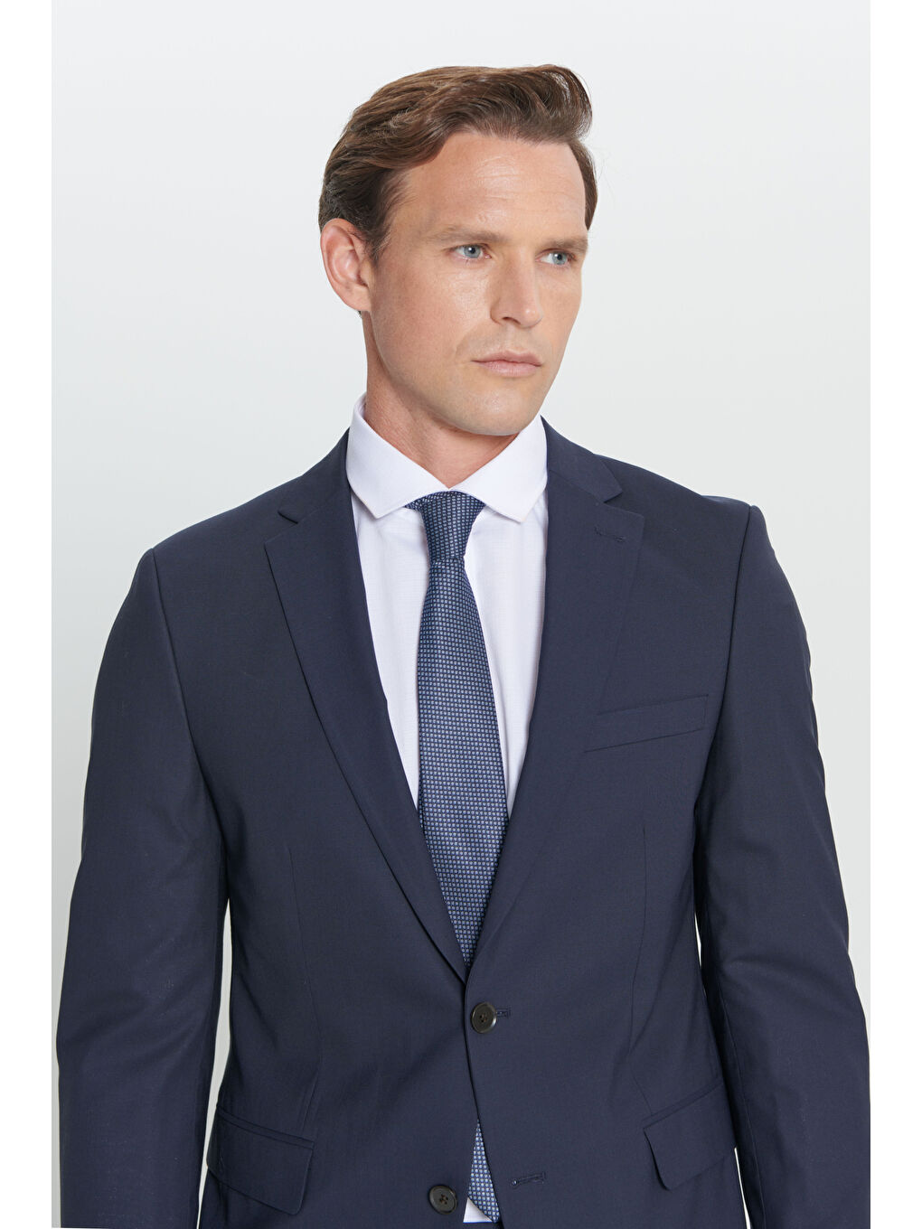 Erkek Lacivert Su Geçirmez Slim Fit Dar Kesim Mono Yaka Nano Takım Elbise-5