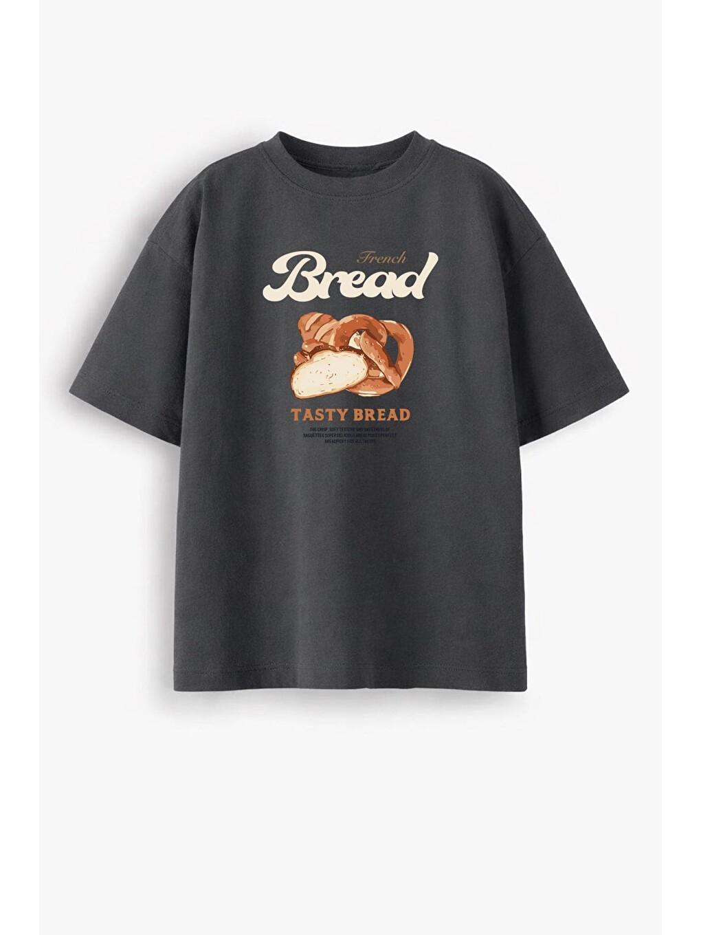 Antrasit Kadın Premium Kumaş Baskılı Oversize T-Shirt-1