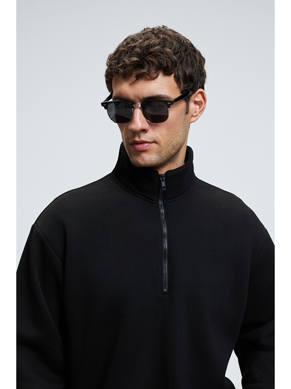 Siyah BAXTER Erkek Dik Yakalı Fermuarlı Relaxed SİYAH Sweatshirt-4