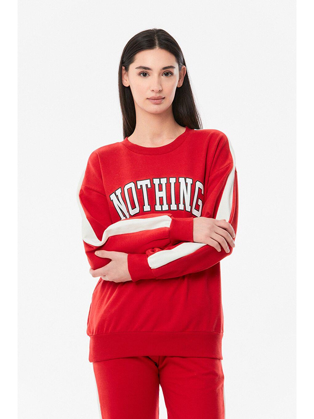 Kırmızı Nothing Yazılı Kız Çocuk Eşofman Takımı-1