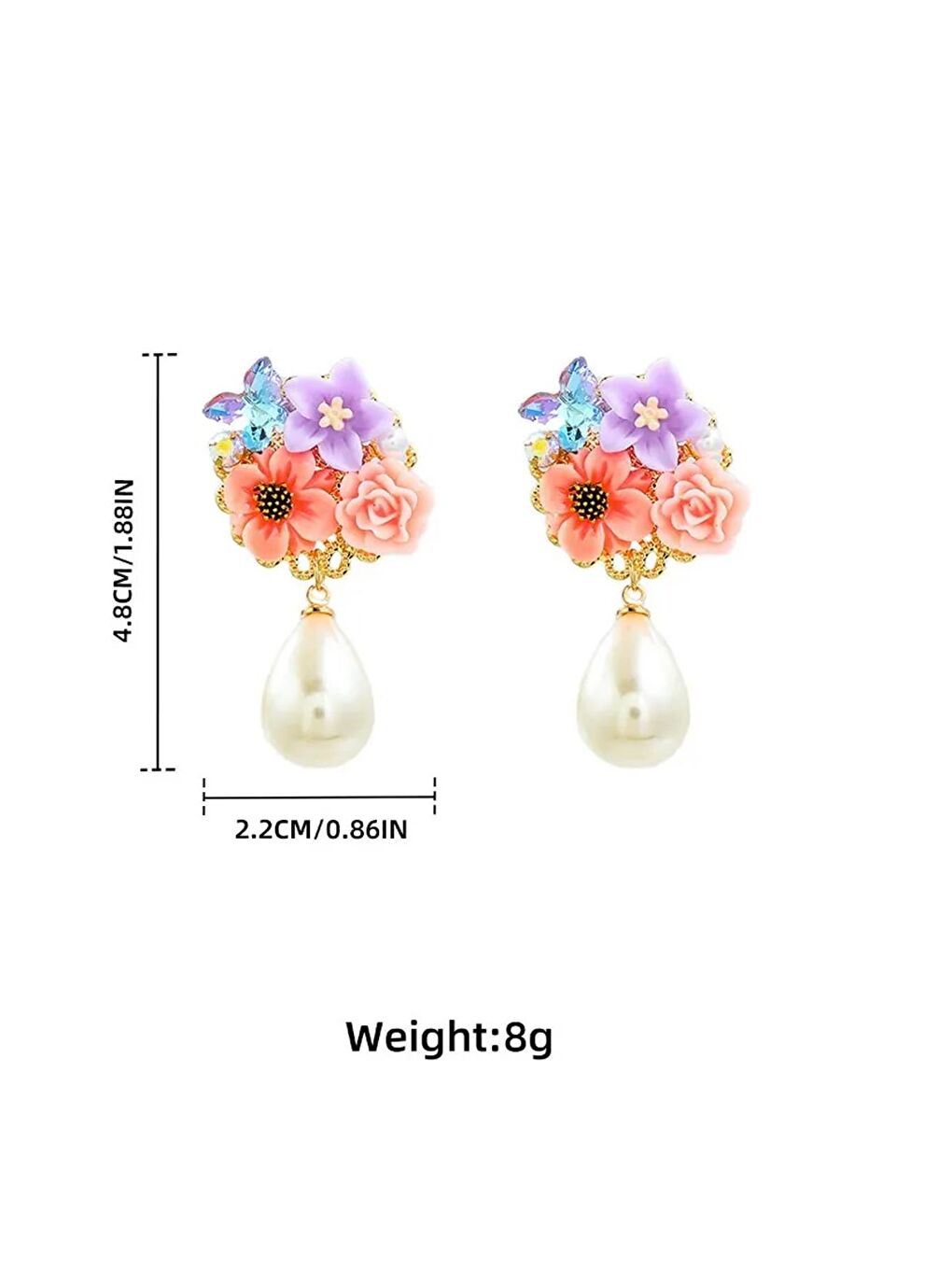 Pembe Zarif Mineli Çiçekli İnci Sallantılı Küpe-8