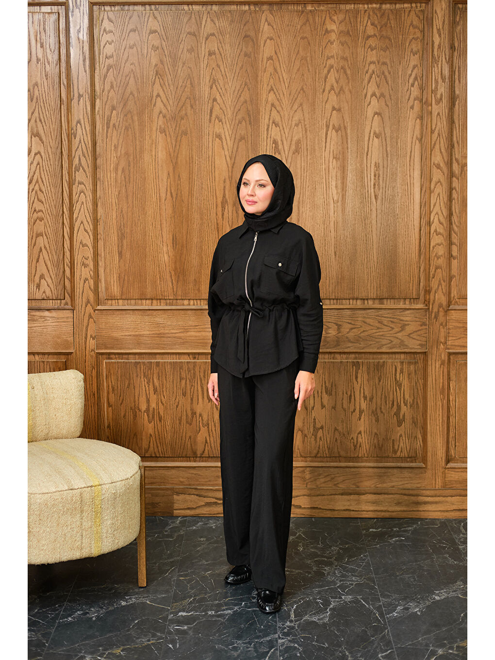 Kadın Fermuarlı İkili Takım Siyah