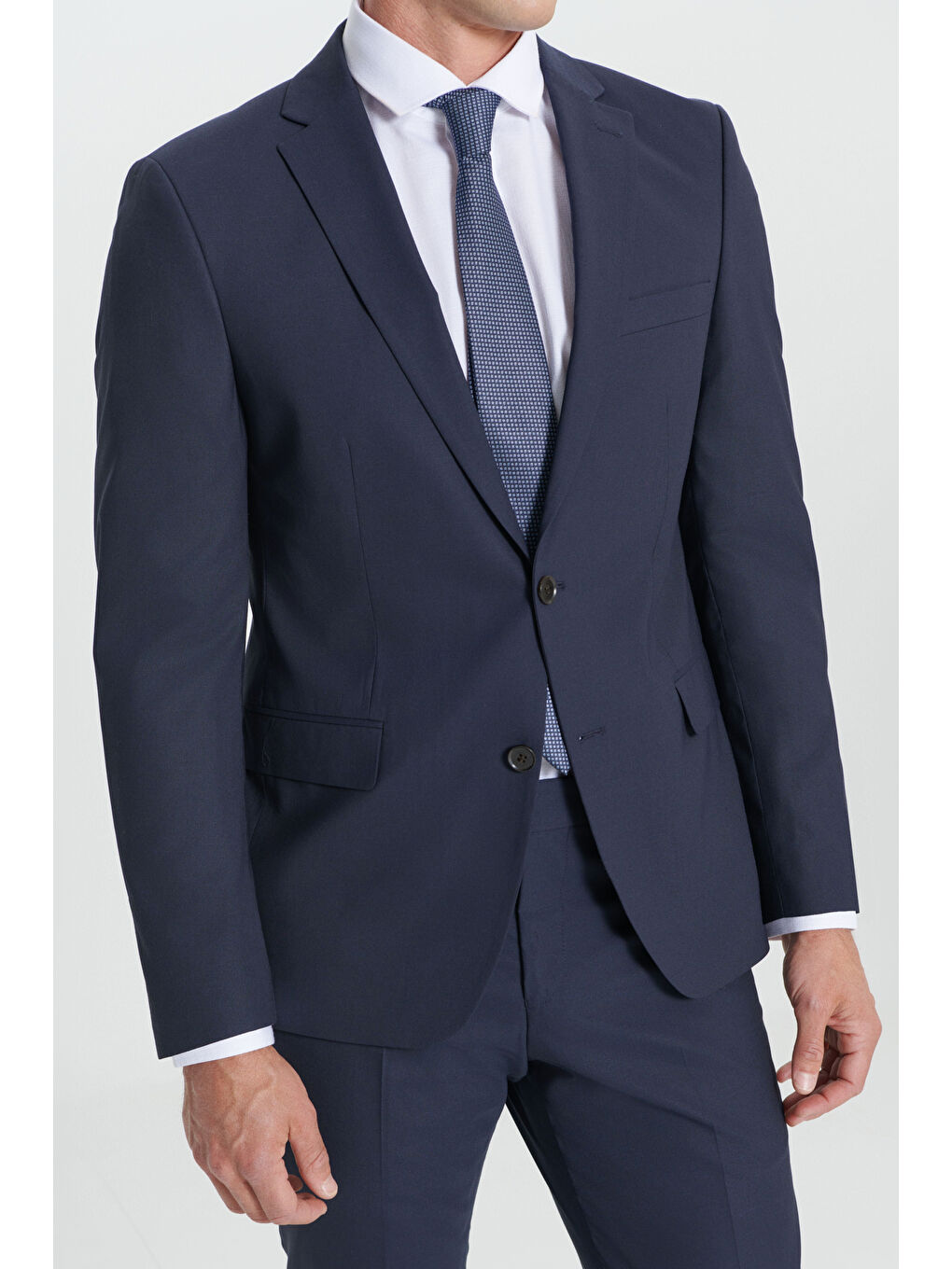 Erkek Lacivert Su Geçirmez Slim Fit Dar Kesim Mono Yaka Nano Takım Elbise-8