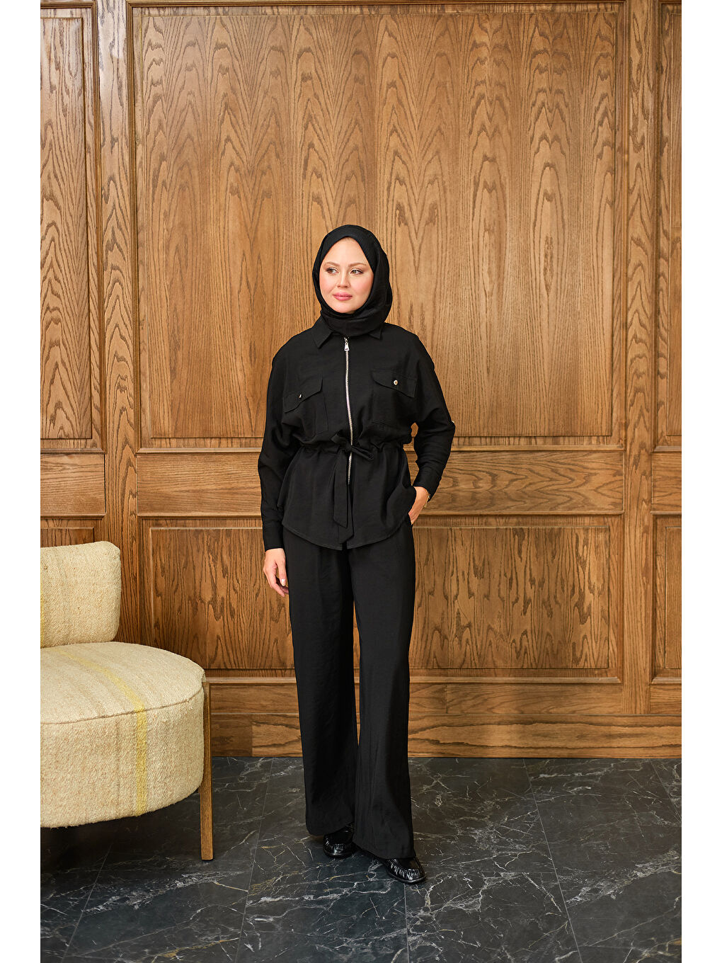 Kadın Fermuarlı İkili Takım Siyah-1