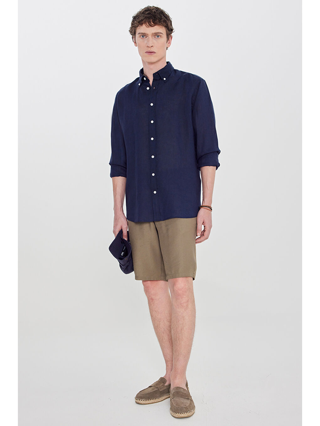 Erkek Lacivert Comfort Fit Rahat Kesim Düğmeli Yaka Gömlek-1