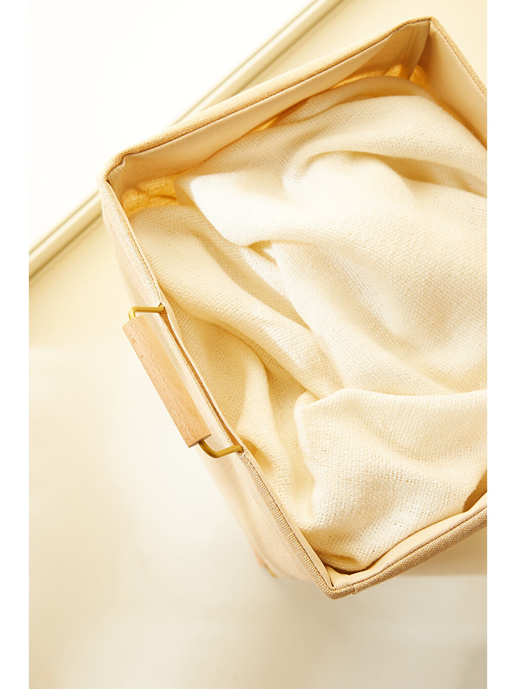 Bej Katlanabilir Metal Destekli Altın Renk Jüt Keten Çamaşır Sepeti 36 x 33 x 60 cm-4