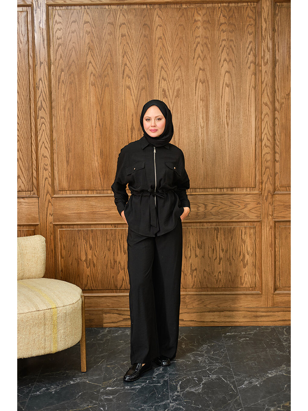 Kadın Fermuarlı İkili Takım Siyah-2