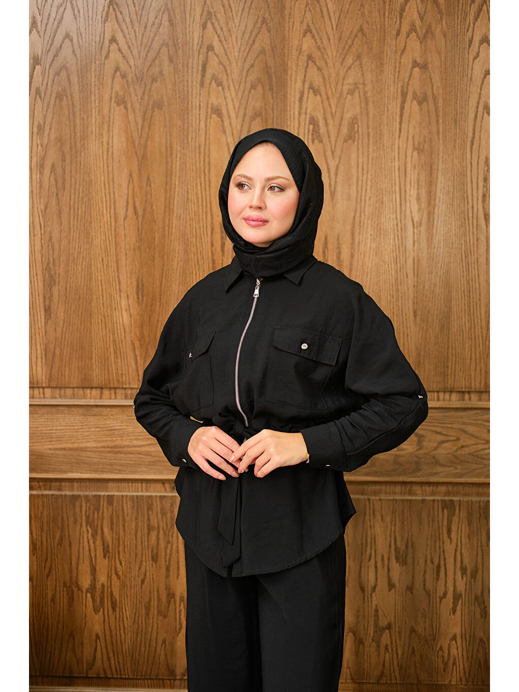 Kadın Fermuarlı İkili Takım Siyah-3